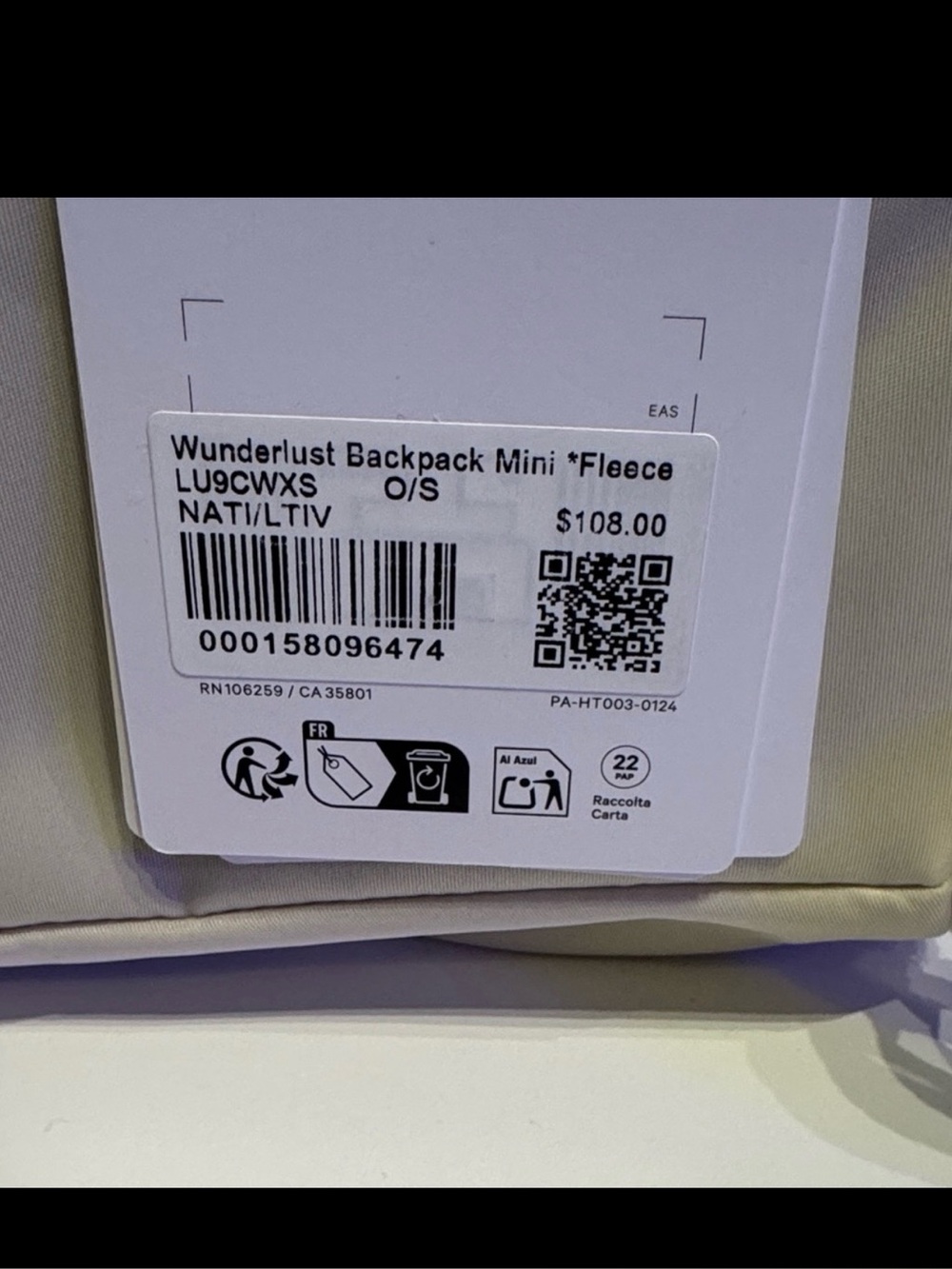 NWOT lululemon athletica Cream Sherpa Trim Backpack - Picture 2 of 6